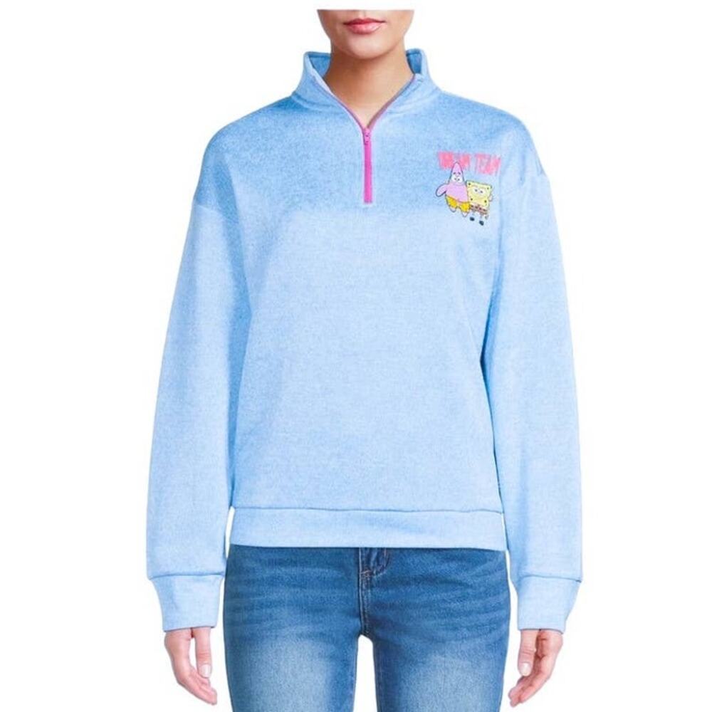 NWOT ~ SPONGEBOB SQUAREPANTS Blue Fleece 1/4 Zip Pullover Top ~ Women's MEDIUM